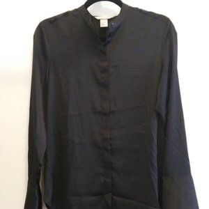 silky black band-collar blouse